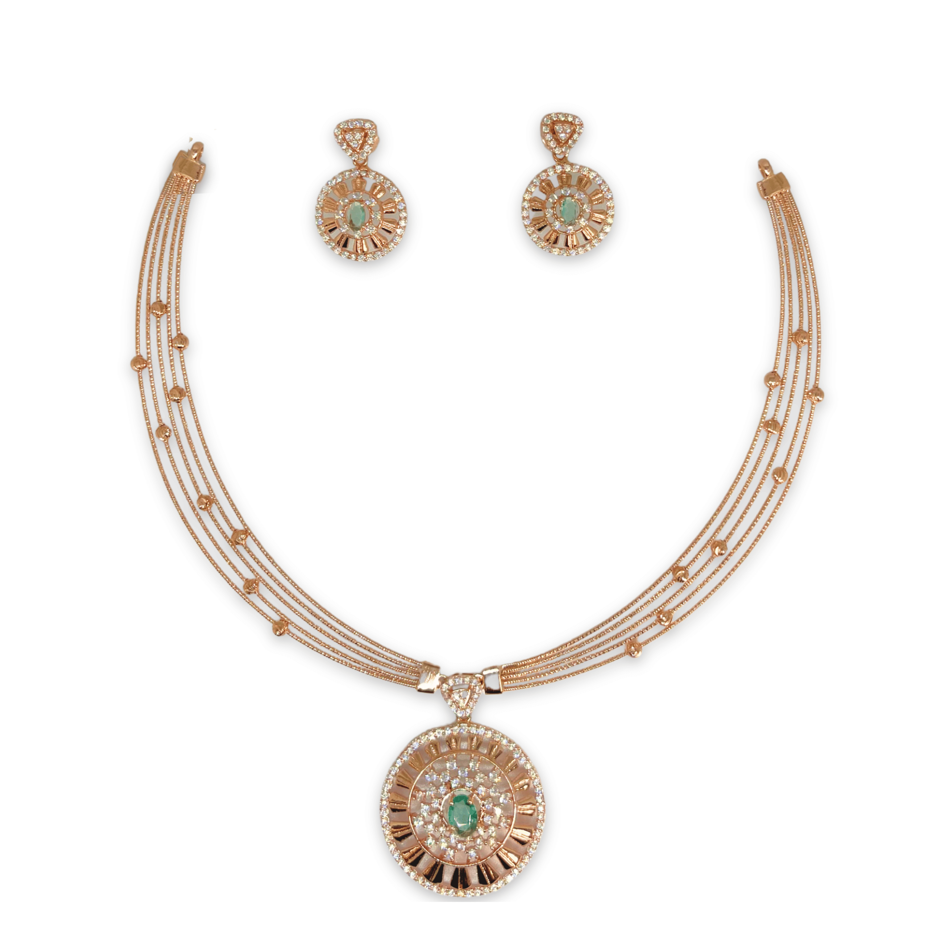 Designer Circular Crystal Necklace Set with Green Stone