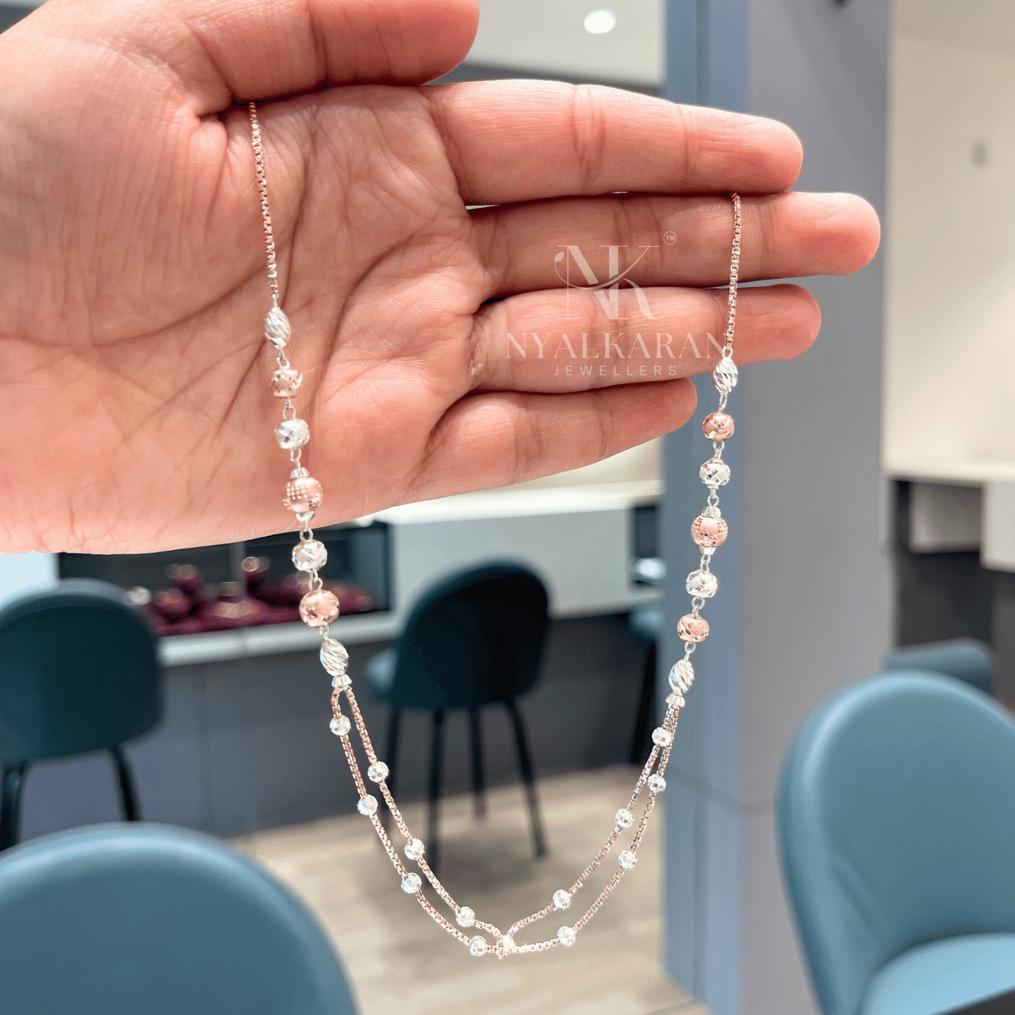 GlowBead Dual Tone Silver Chain