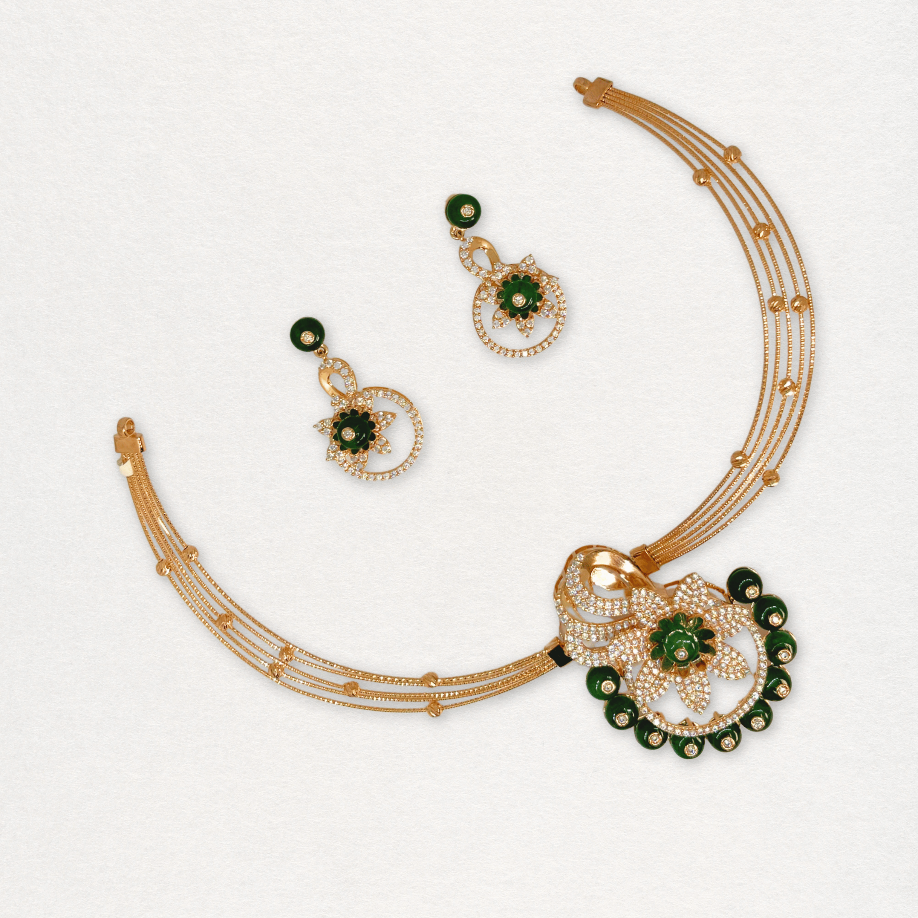 Royal Green Floral Necklace Set