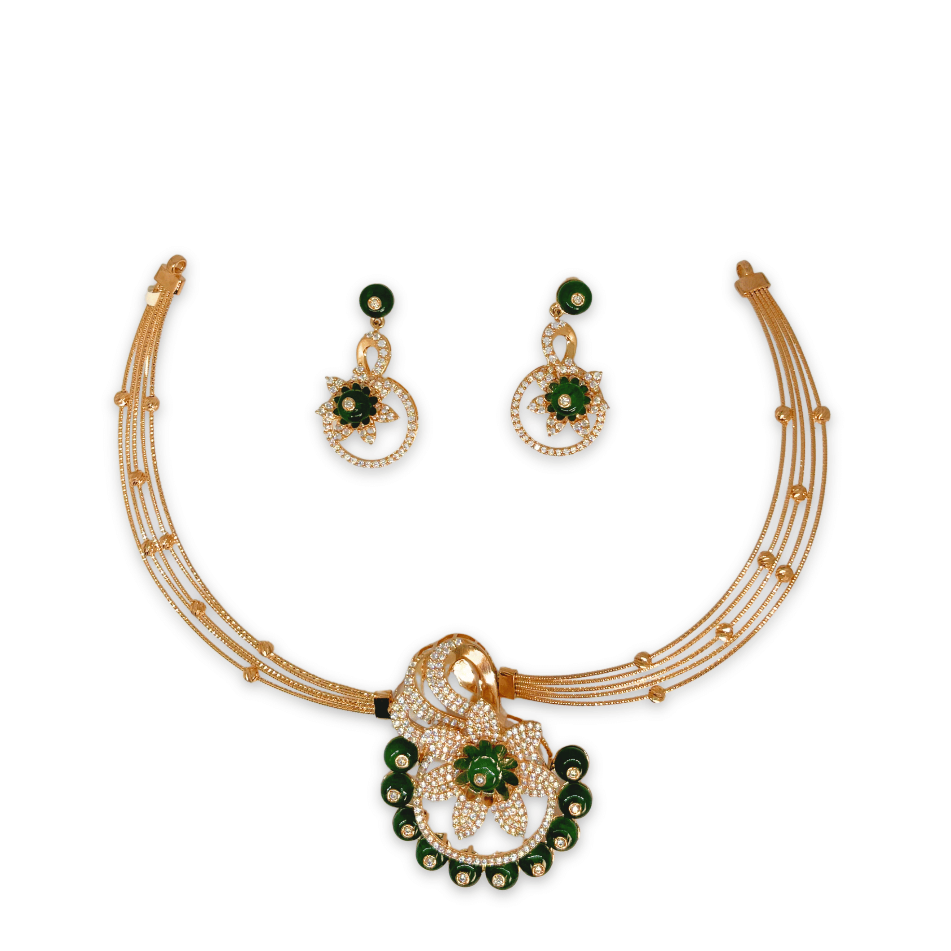 Royal Green Floral Necklace Set