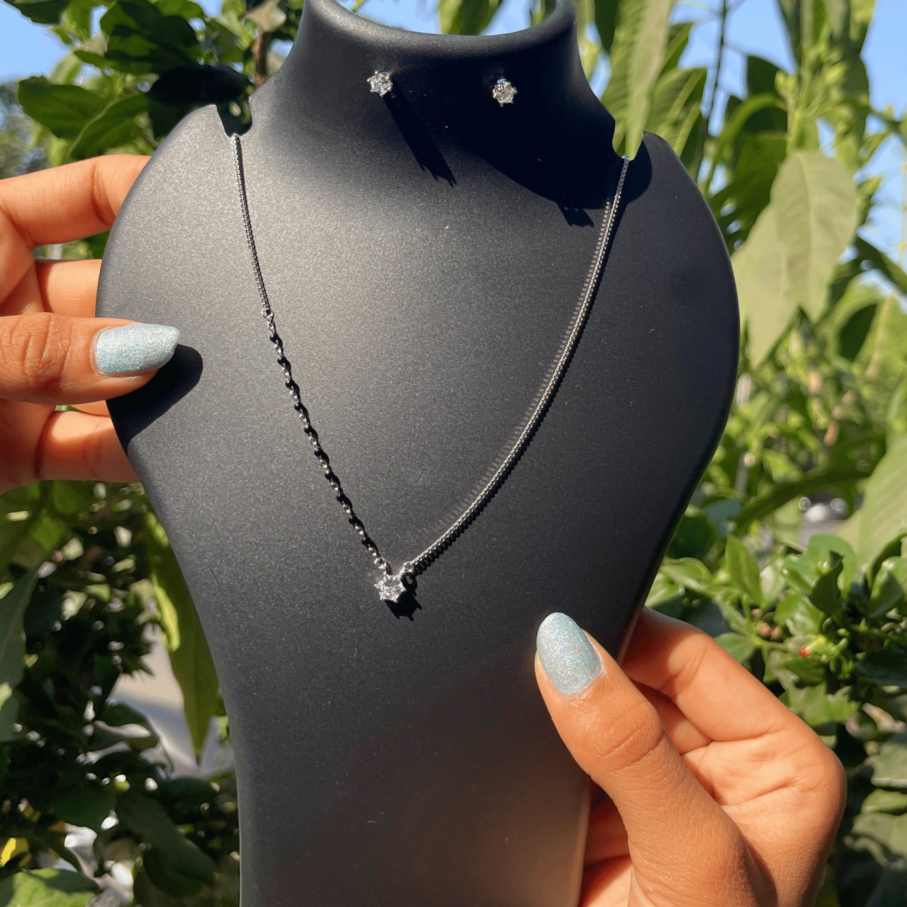 925 Silver Minimal Tiny Pendant Mangalsutra Set