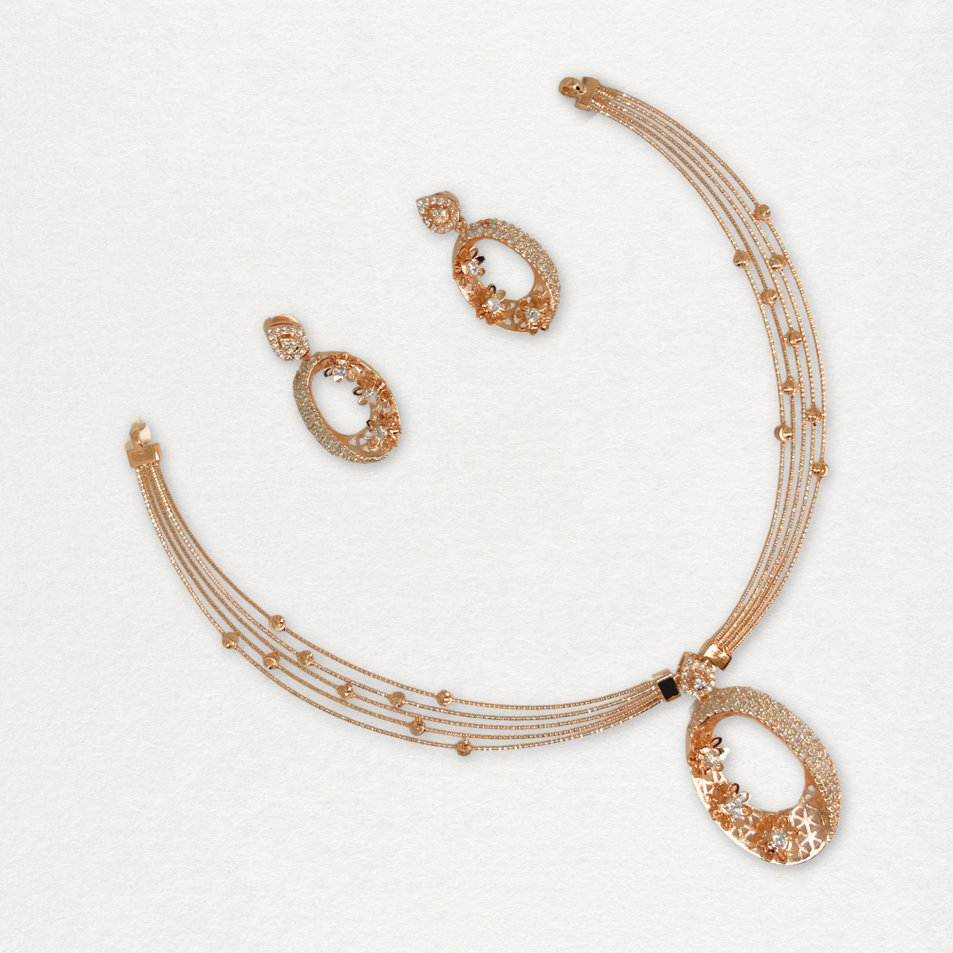 Oval Floral Stone Necklace Set