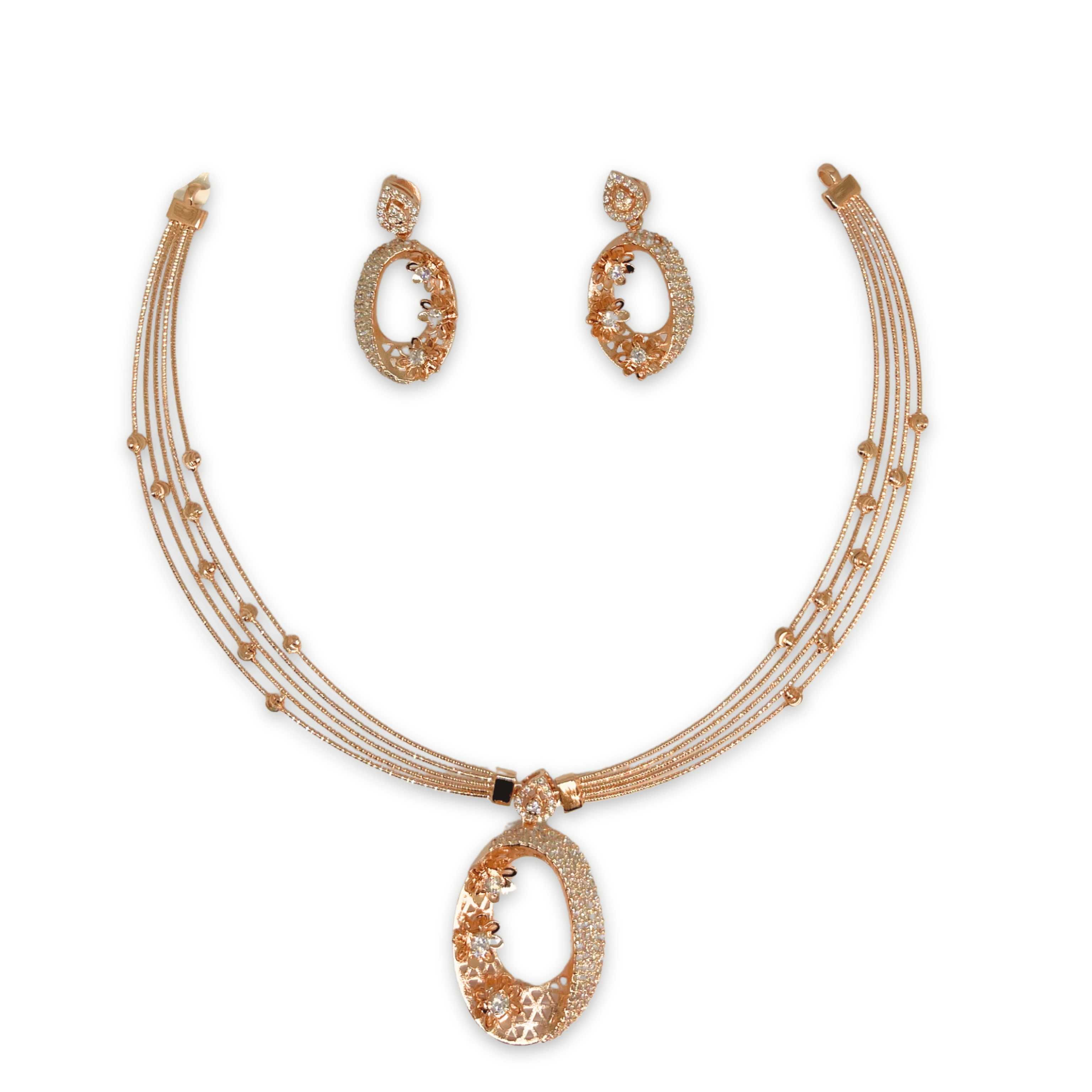 Oval Floral Stone Necklace Set