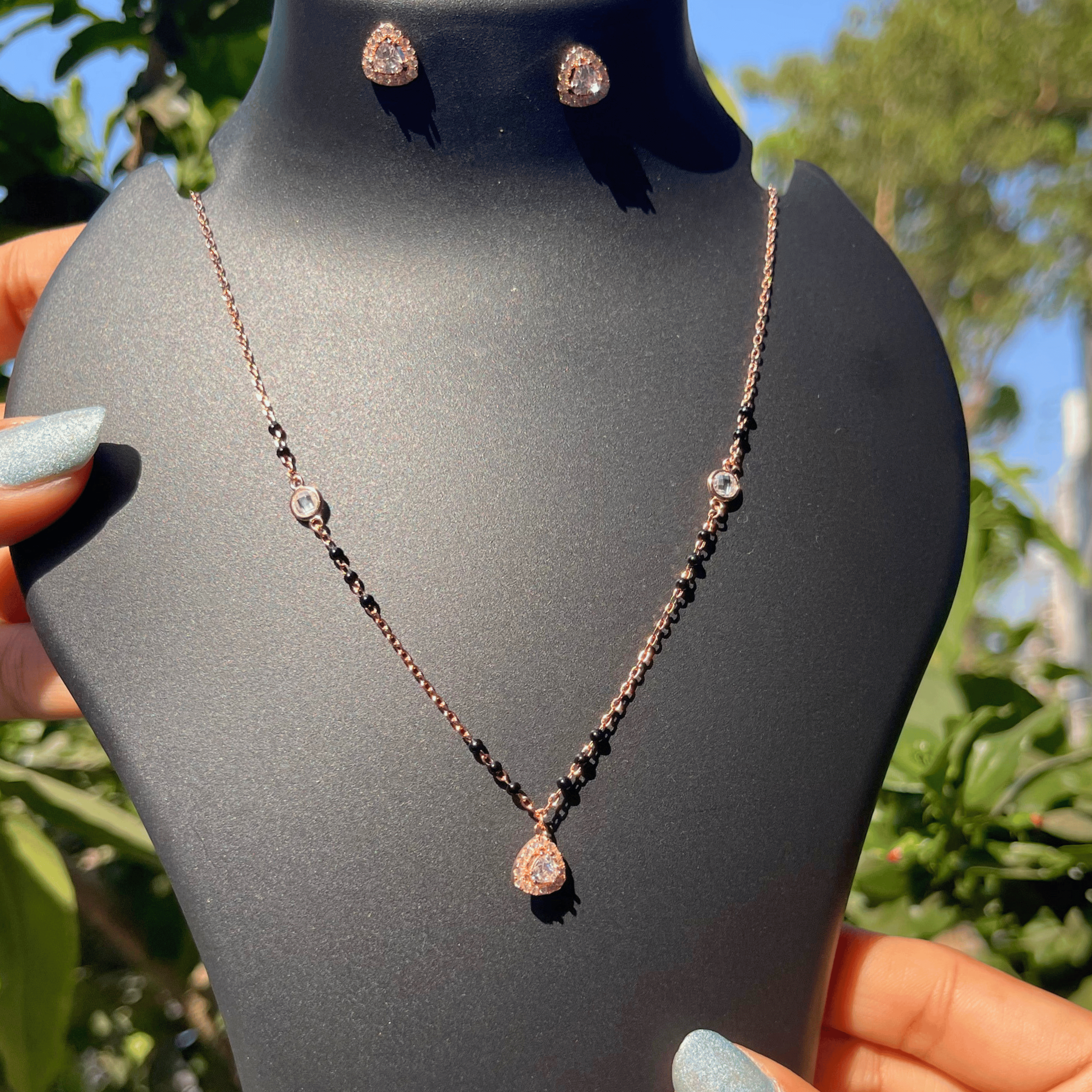 925 Silver Rose Gold Teardrop Mangalsutra Set