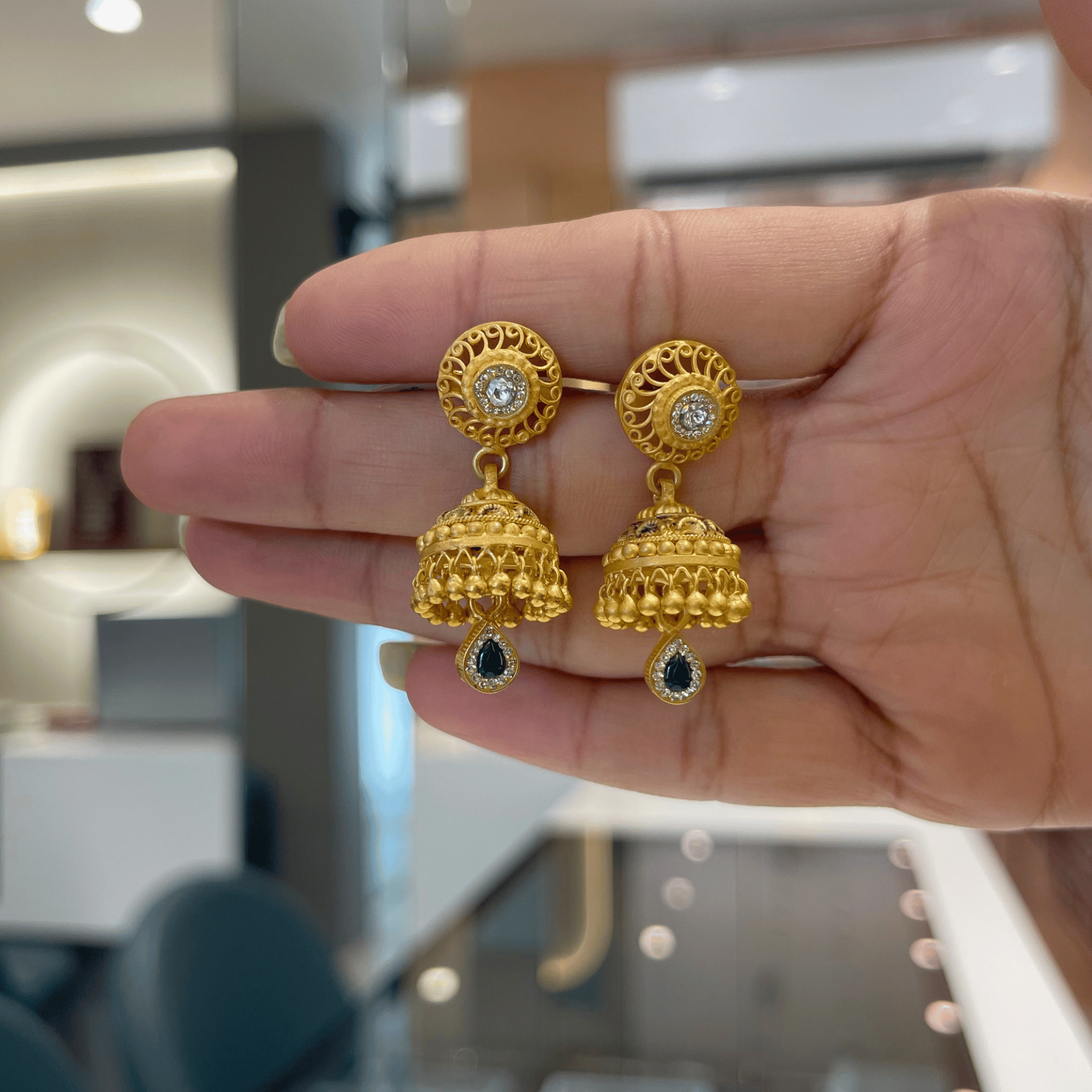 925 Silver Antique Kundan Jhumka Earrings